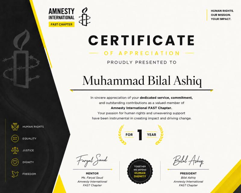 Amnesty President Certificate