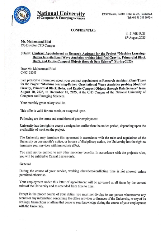 Machine Learning Research Assistant Offer Letter